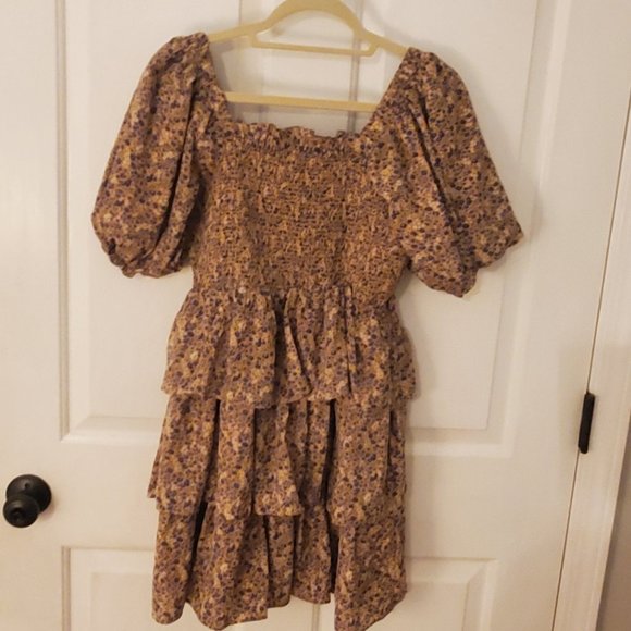 Free the Roses Floral Balloon Sleeve Mini Dress - Picture 1 of 3